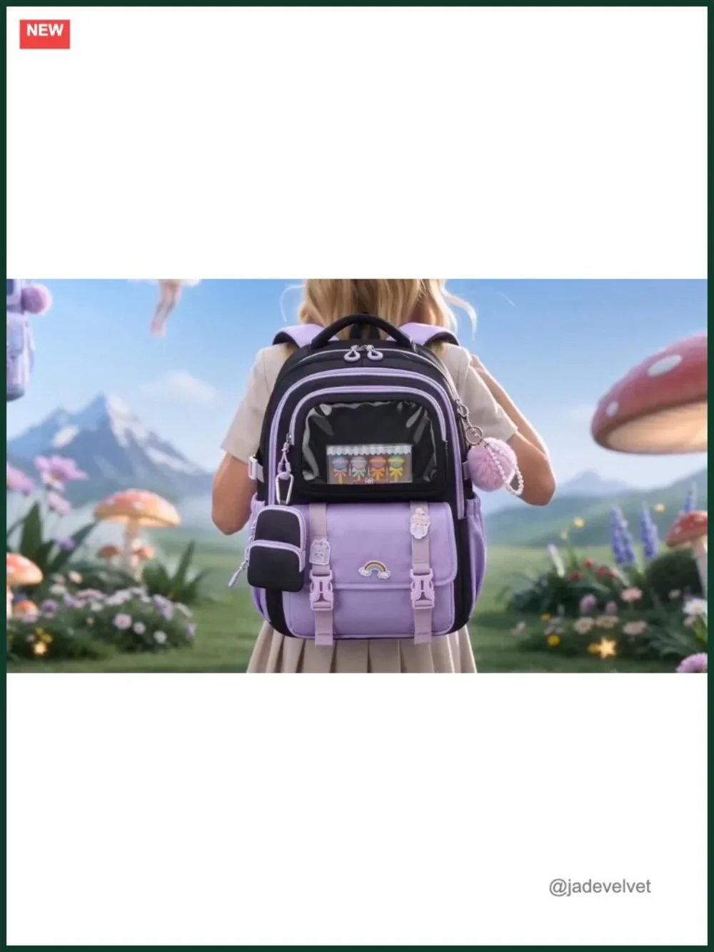Kawaii Girls Backpack with Multiple Pockets, Lightweight Water-Resistant School